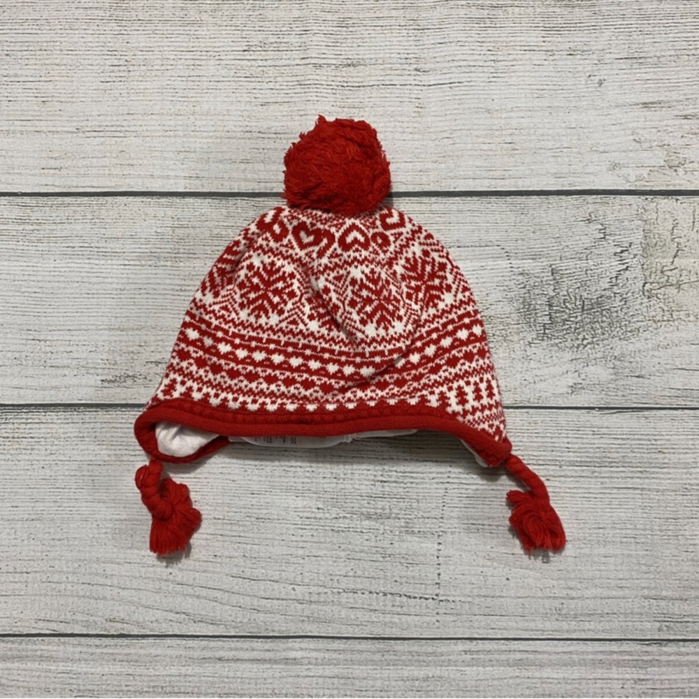 Red fair isle winter hat size 3-6 months